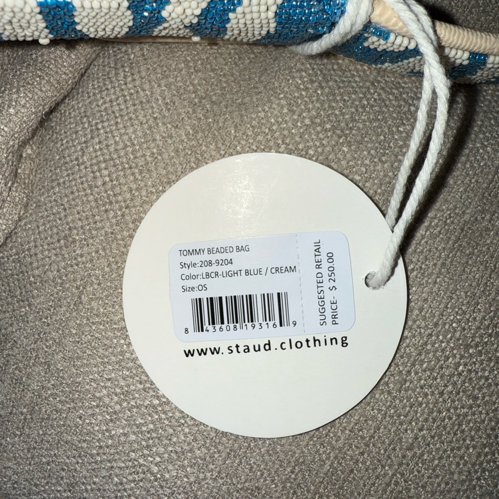 STAUD Zebra Pattern Blue and Cream Beaded Shoulder Bag - Picture 3 of 9